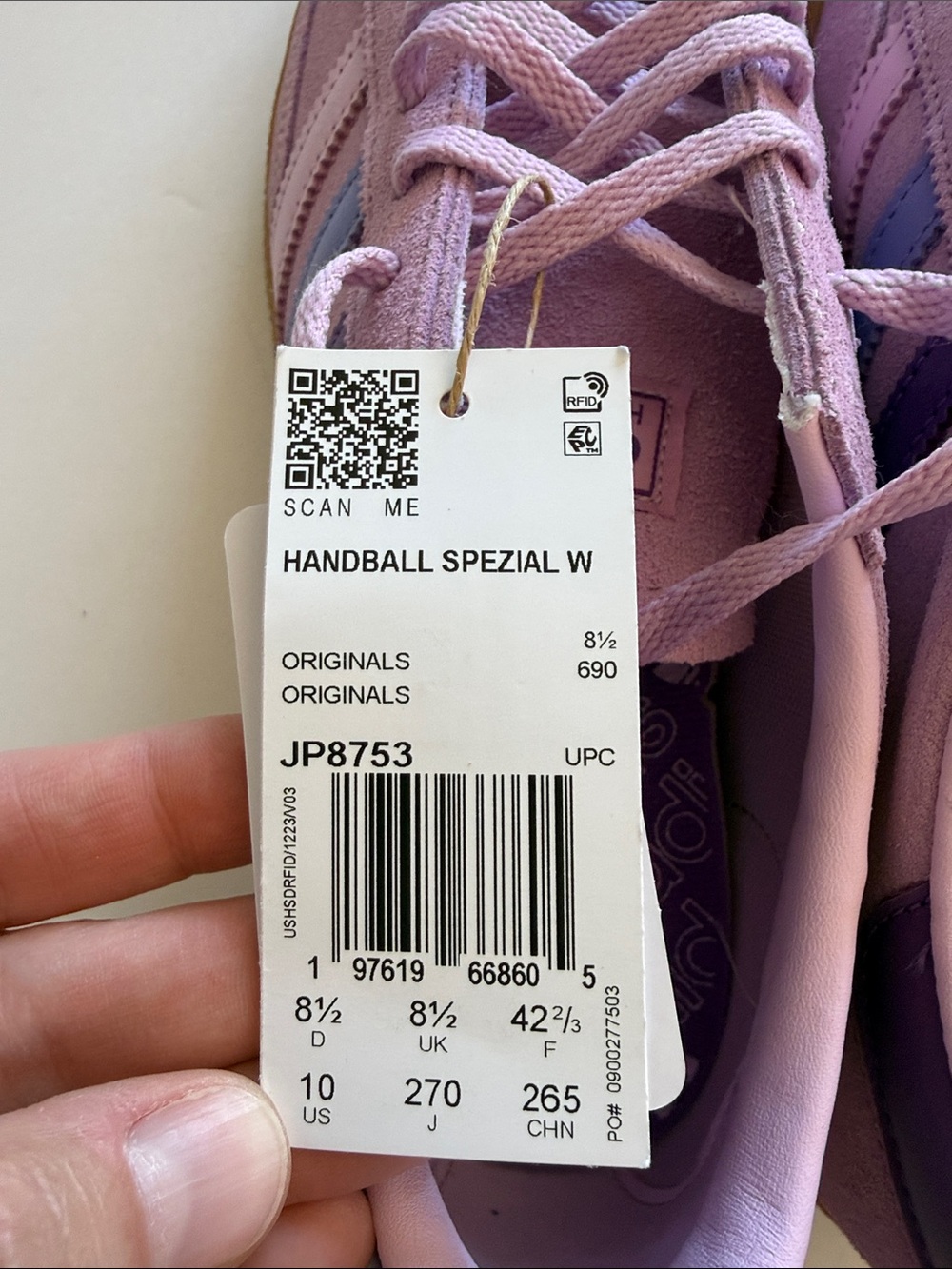 Adidas Handball Espezial Lavender Pink Suede Sneakers with Blue Stripes size 10 - Picture 4 of 5